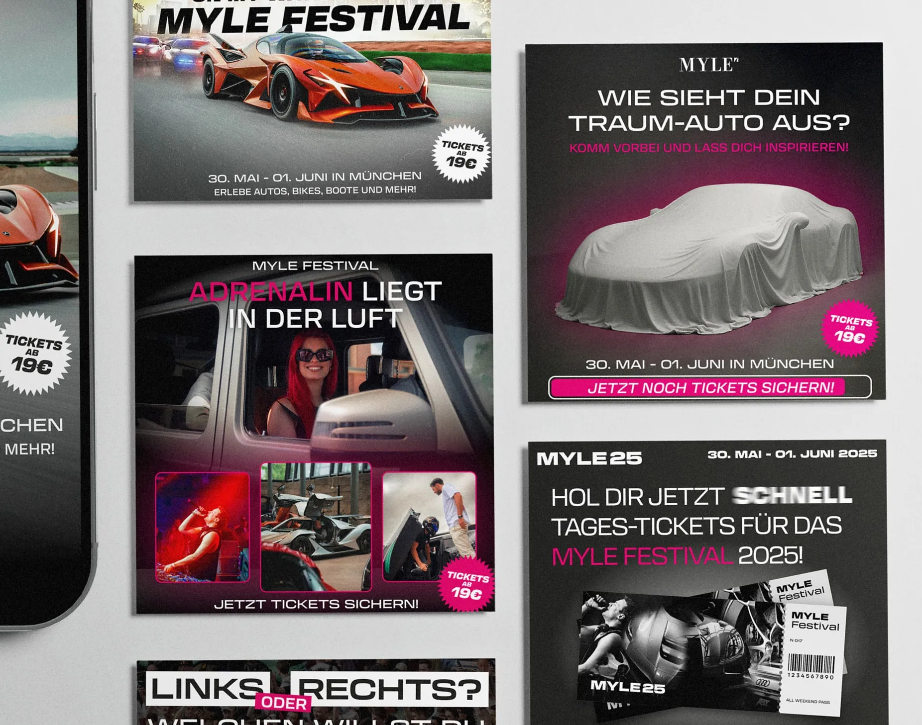 Anzeigenmotive des MYLE Festivals im Raster