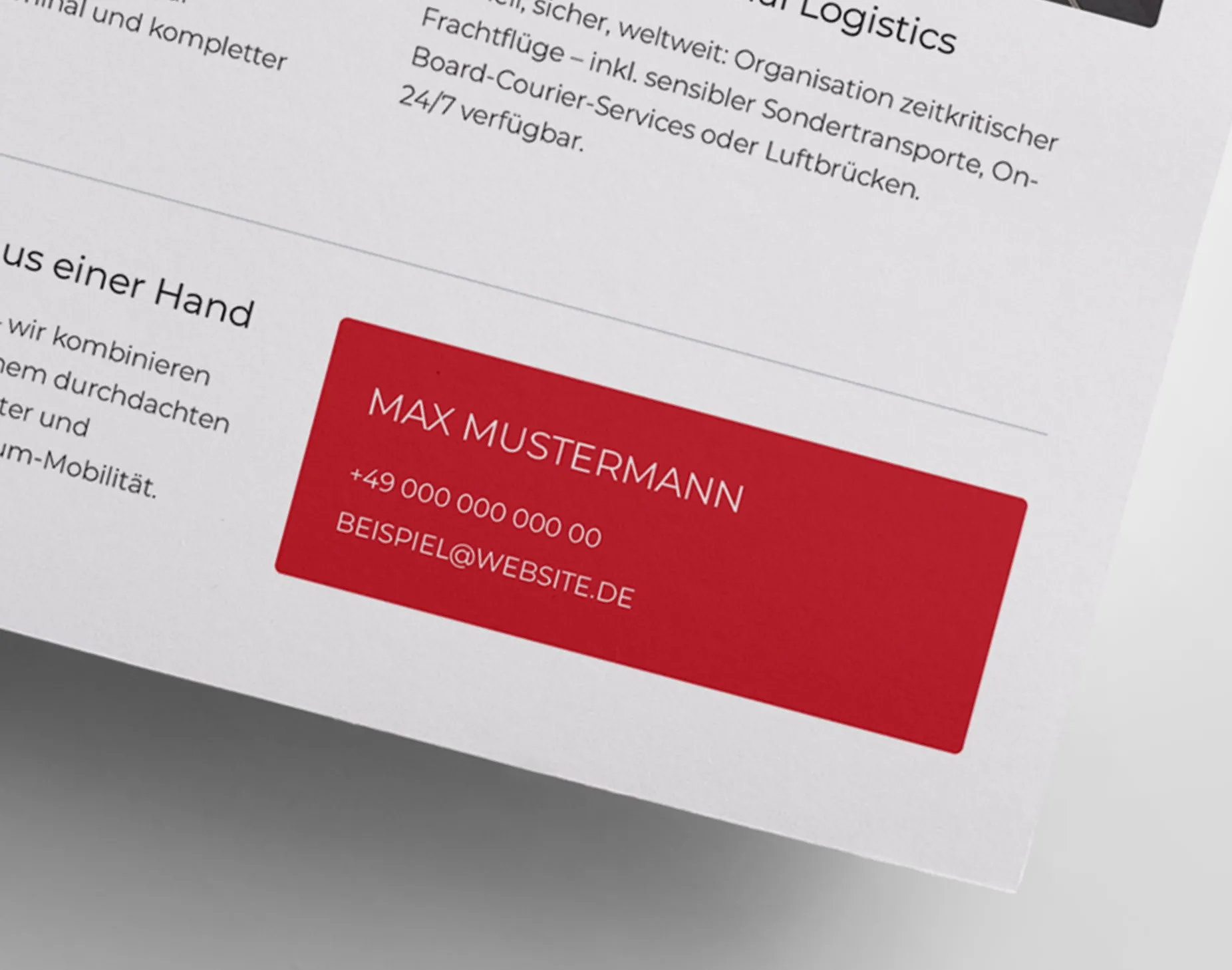 Ausschnitt des Onepagers mit dem Kasten für den Ansprechpartner